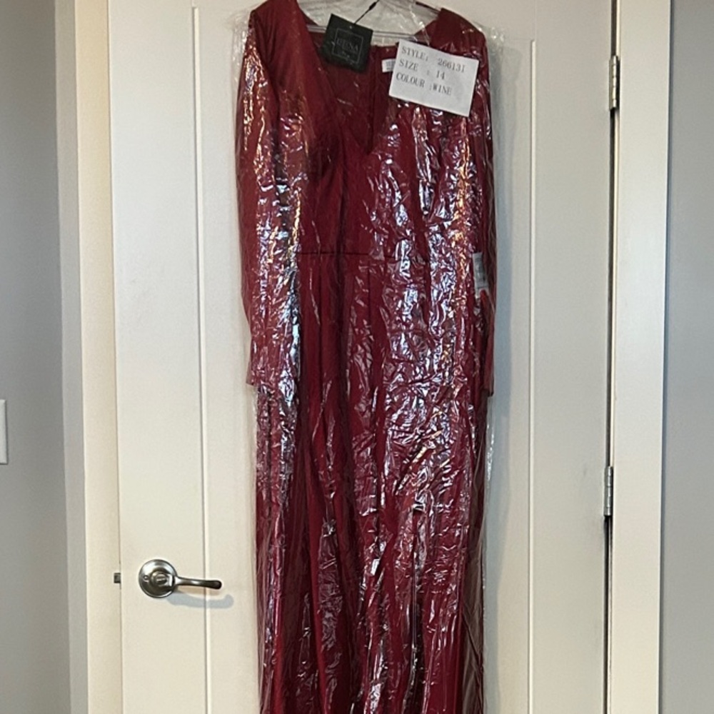 Elegant red Satin/polyester Gown and Sparkle Belt.